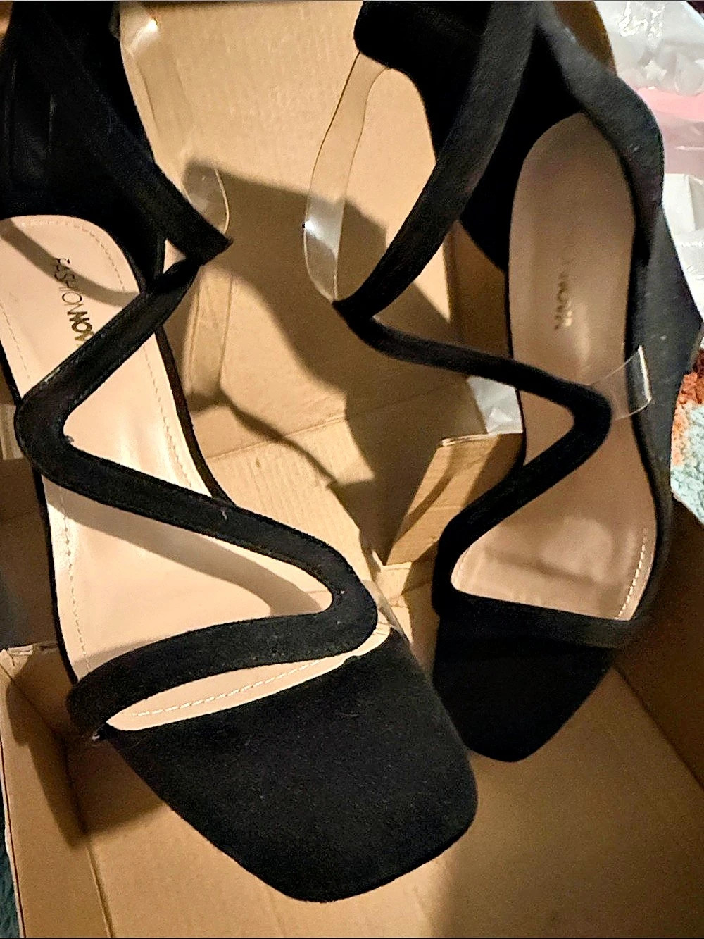 Fashion Nova Black Strappy Heels Like New